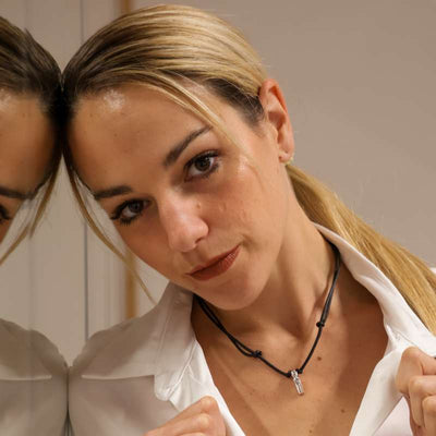Cordino Nero e Scarpina Ballerina Argento Indossato