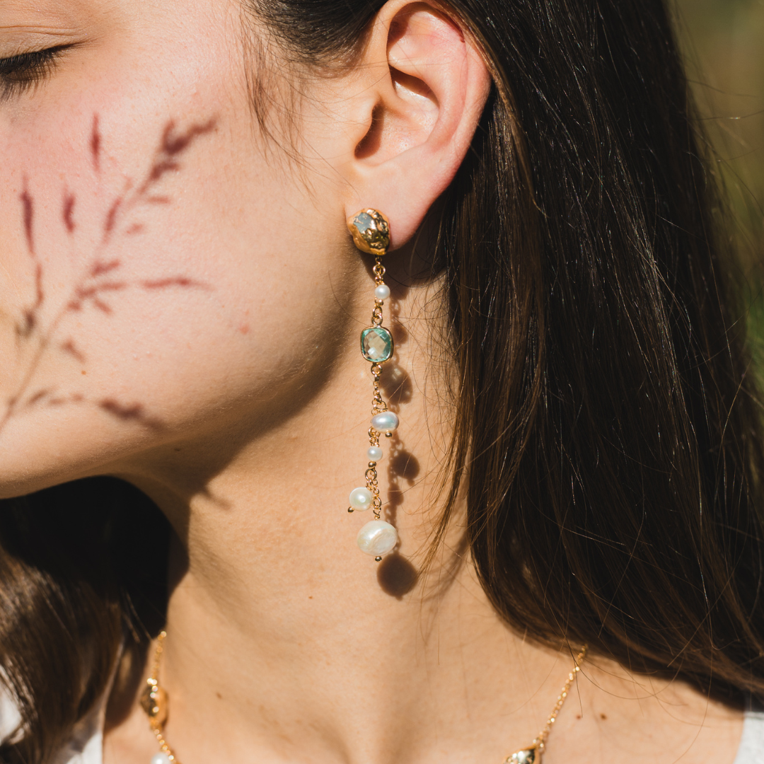 ORECCHINI CASCATA PEPITE DI VITAE CON PERLE