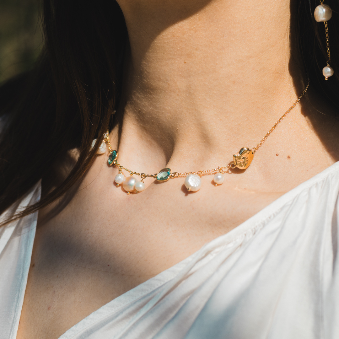 COLLANA PEPITE DI VITAE CON PERLE
