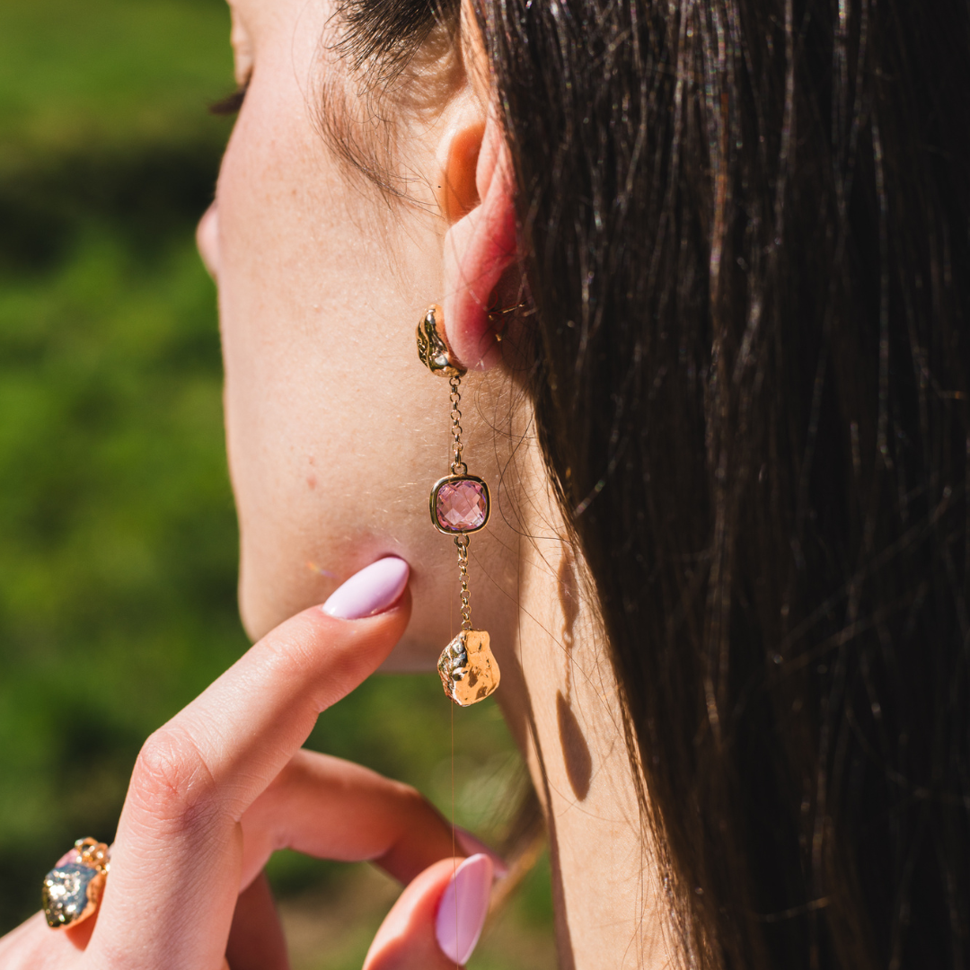 ORECCHINI LUNGHI PEPITE DI VITAE CON 2 ELEMENTI