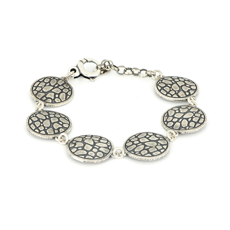 BRACCIALE LUXURY WILD IN ARGENTO CON ELEMENTI ROTONDI TEXTURE COCCODRILLO