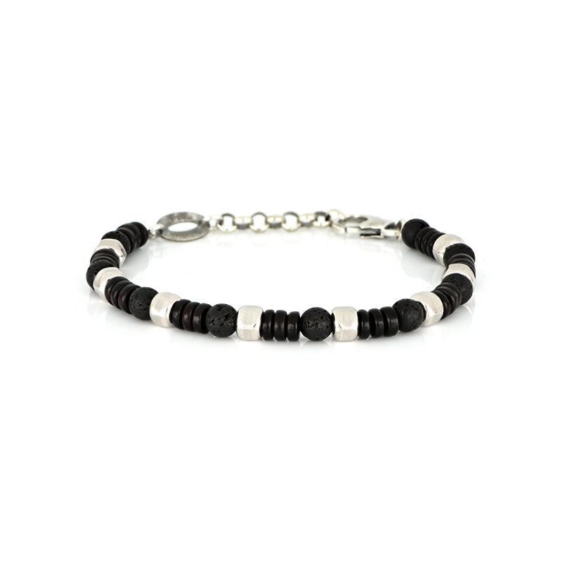 BRACCIALE ARGENTO LAVA E LEGNO
