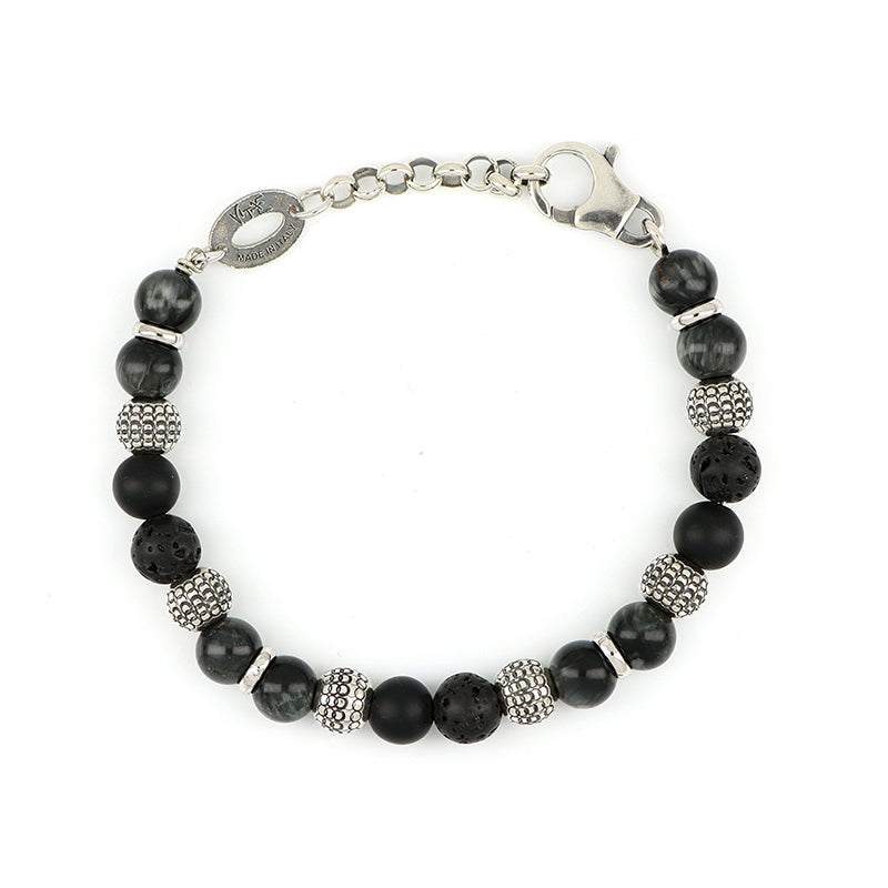 BRACCIALE ARGENTO LAVA, ONICE E OCCHIO DI FALCO