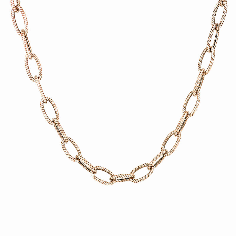COLLANA IN ARGENTO MAGLIA OVALE RIGATA