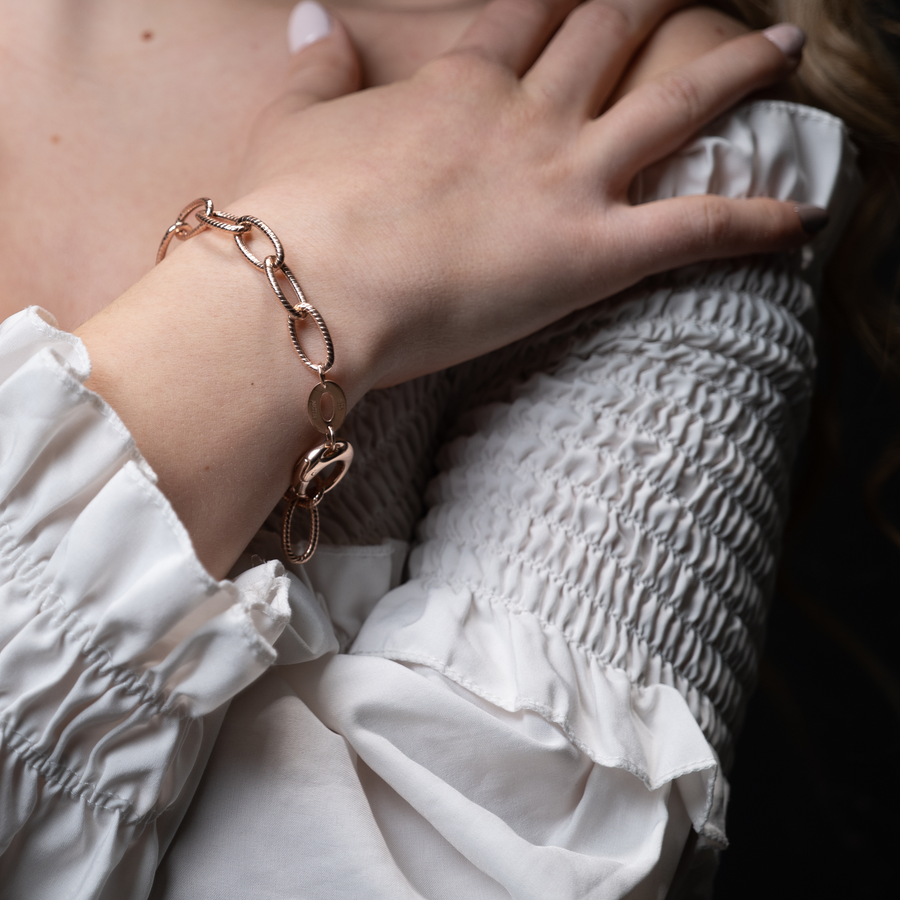 BRACCIALE IN ARGENTO MAGLIA OVALE RIGATA