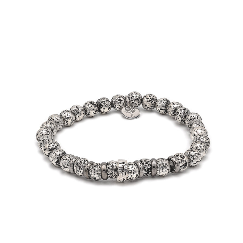 BRACCIALE ELASTICO PIETRA DURA NATURALE DI TIPO LAVA METALLIZZATA