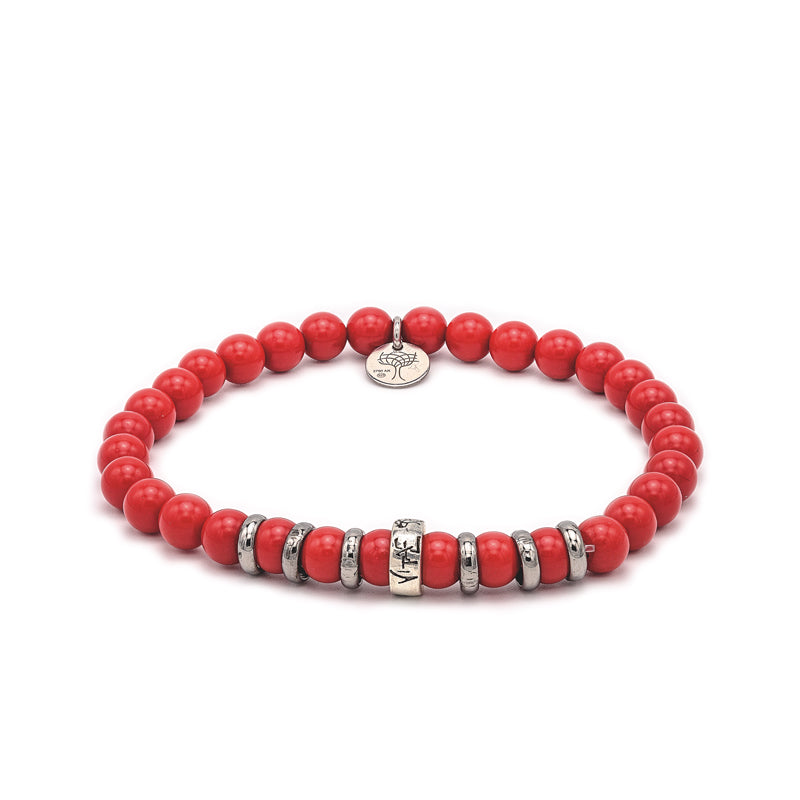 BRACCIALE ELASTICO PIETRA DURA NATURALE DI TIPO CORALLO BAMBOO