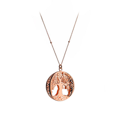 COLLANA MEDIUM CON CIONDOLO ALBERO VITA TONDO ORO ROSA