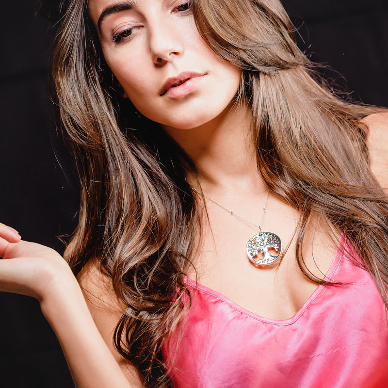 COLLANA MEDIUM CON CIONDOLO ALBERO VITA TONDO ARGENTO