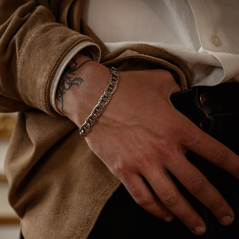 BRACCIALE IN ARGENTO MASSICCIO MAGLIA MARTELLATA