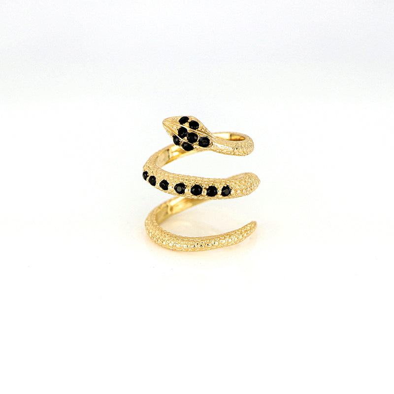 ANELLO IN ARGENTO 925 A FORMA DI SERPENTE CON ZIRCONI NERI